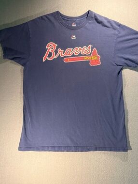 Majestic Atlanta Braves Freddie Freeman #5 Navy Blue T-Shirt Large